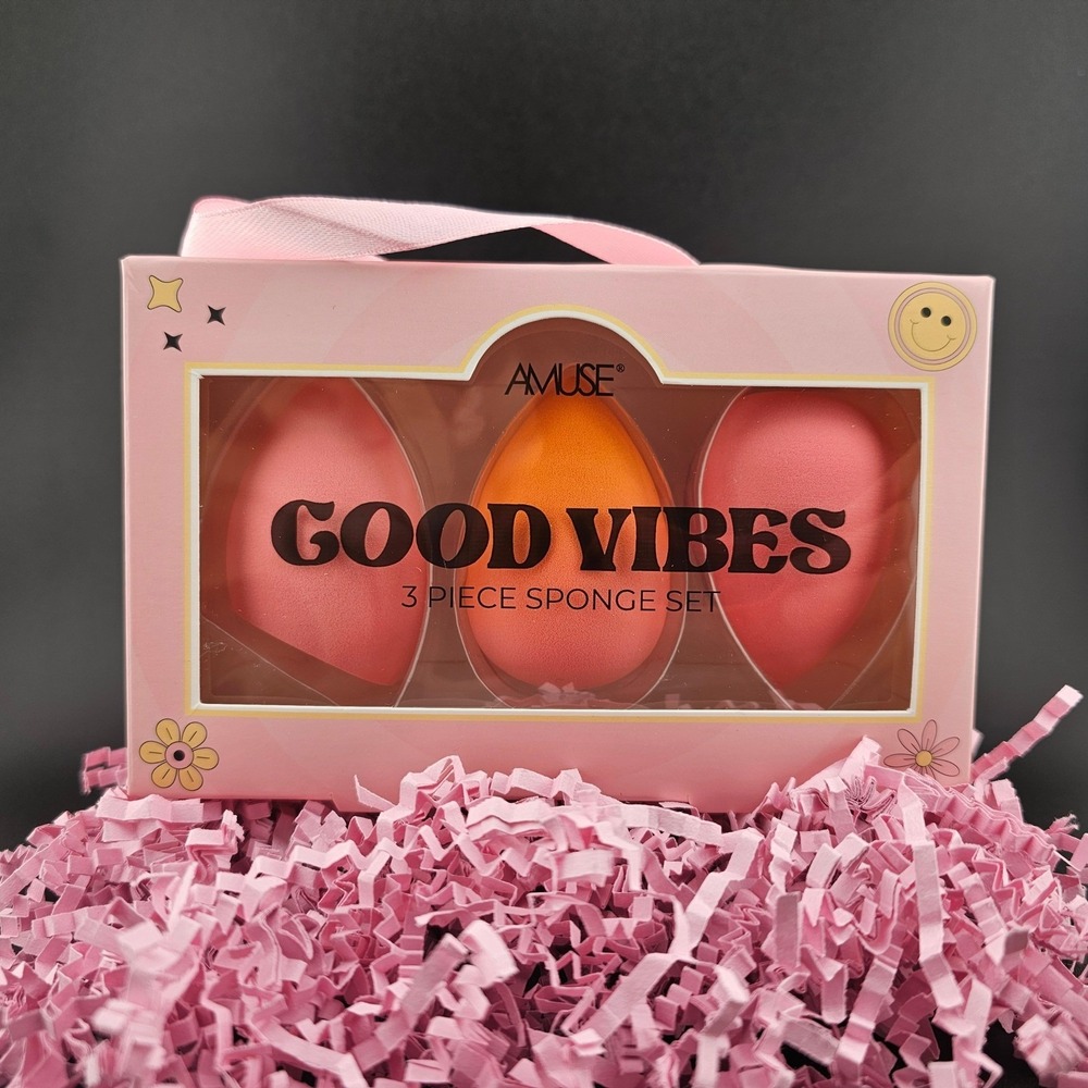 Amuse Good Vibes Makeup Sponges 3 Piece Blending Set Face Beauty Cosmetic